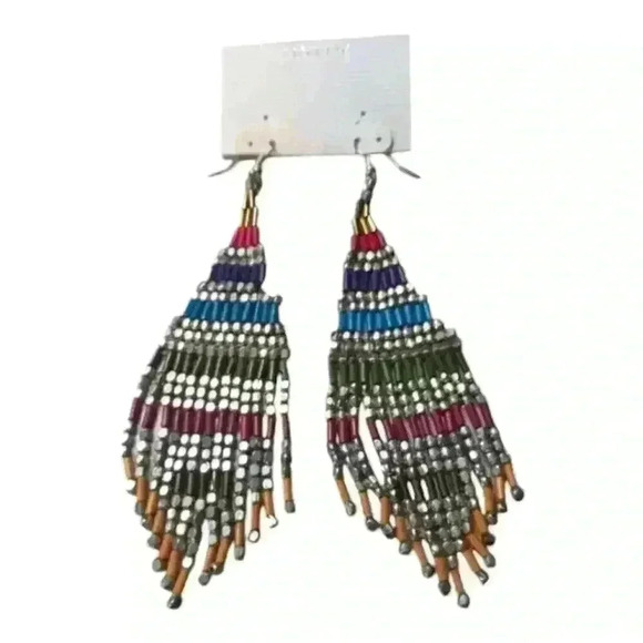 Silver tassel earring with multicolored stones - Picture 1 of 1